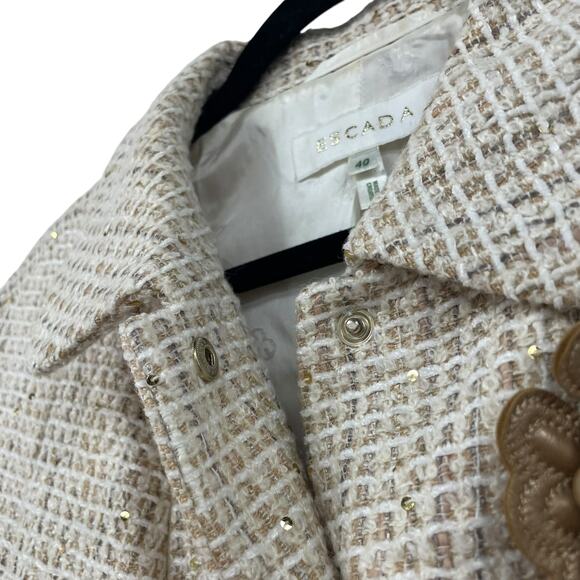 Escada Cream Gold Metallic Wool Blend Tweed Suit Jacket Womens 40 / US 10 - Picture 4 of 8